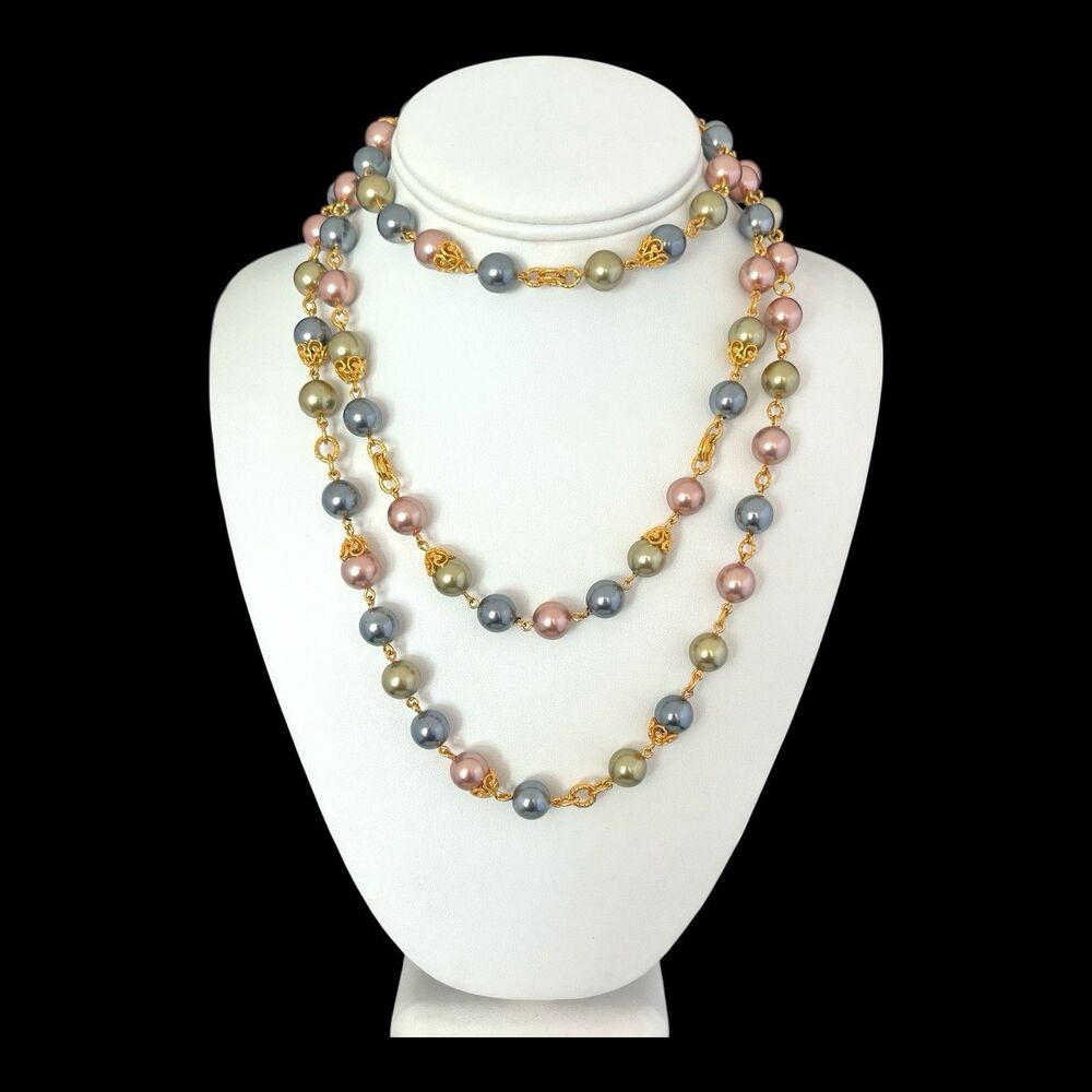 Vintage Joan Rivers Necklace Czech Glass Pearls Extra Long Wear Many Ways - 7P